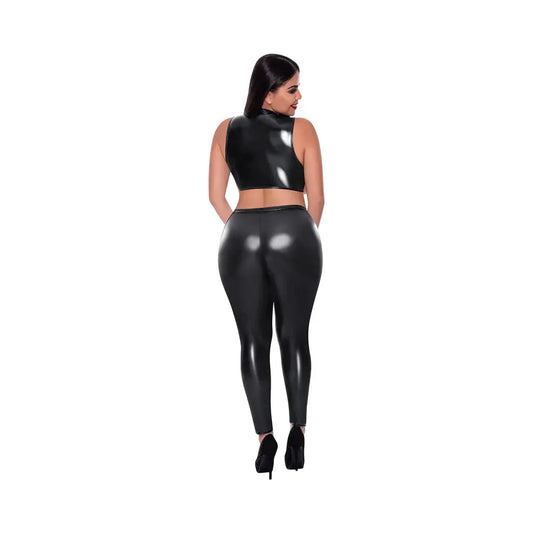 Lingerie - Club Wear Magic Silk Liquid Onyx Open Vest & Leggings Black Queen