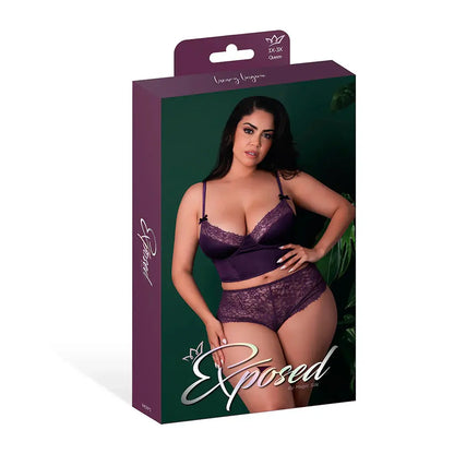 Lingerie - Corsets Plus Balconette Bustier and Cheeky Short Purple Lingerie Queen Size