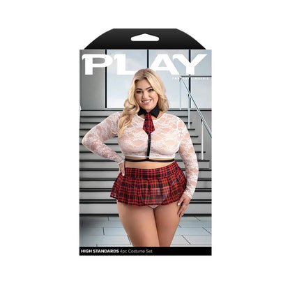 Lingerie - Costumes Plus Size Sexy School Girl Play High Standards 4-Piece School Girl Costume Set Red XL/2XL