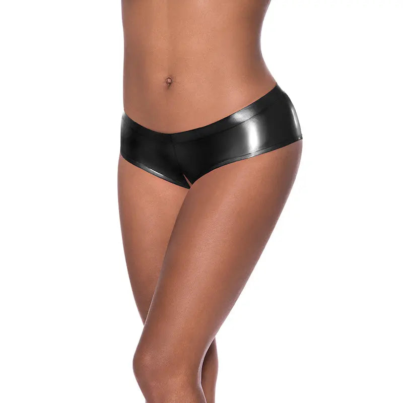 Lingerie - Crotchless Panties Magic Silk Hard Candy Low Rise Split Crotch Boyshort Black S/M