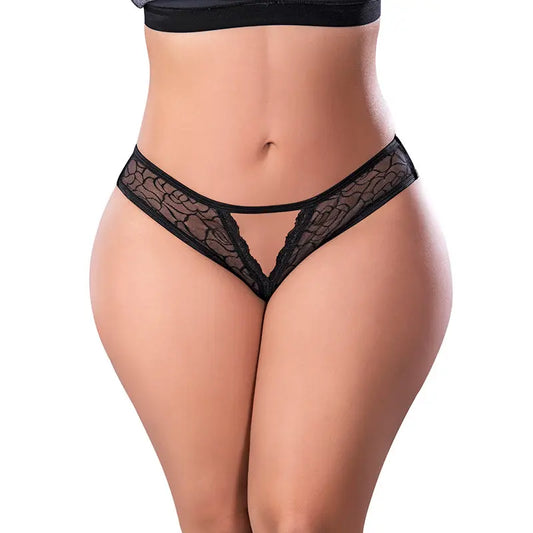 Lingerie - Crotchless Panties Magic Silk Soft Petals Crotchless Panty Black Queen Size