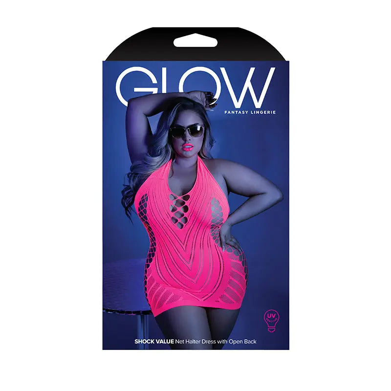 Lingerie - Dresses Fantasy Lingerie Glow Shock Value Net Halter Dress Neon Pink Queen Size