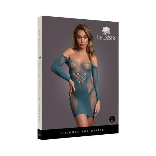 Lingerie - Dresses Le Desir Long-Sleeved Net Mini Dress Ocean Deep O/S
