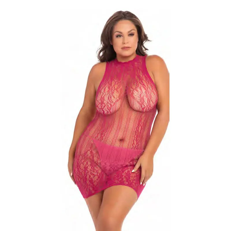Lingerie - Dresses Rene Rofe Reckless Lace Mini Dress Red Queen Size