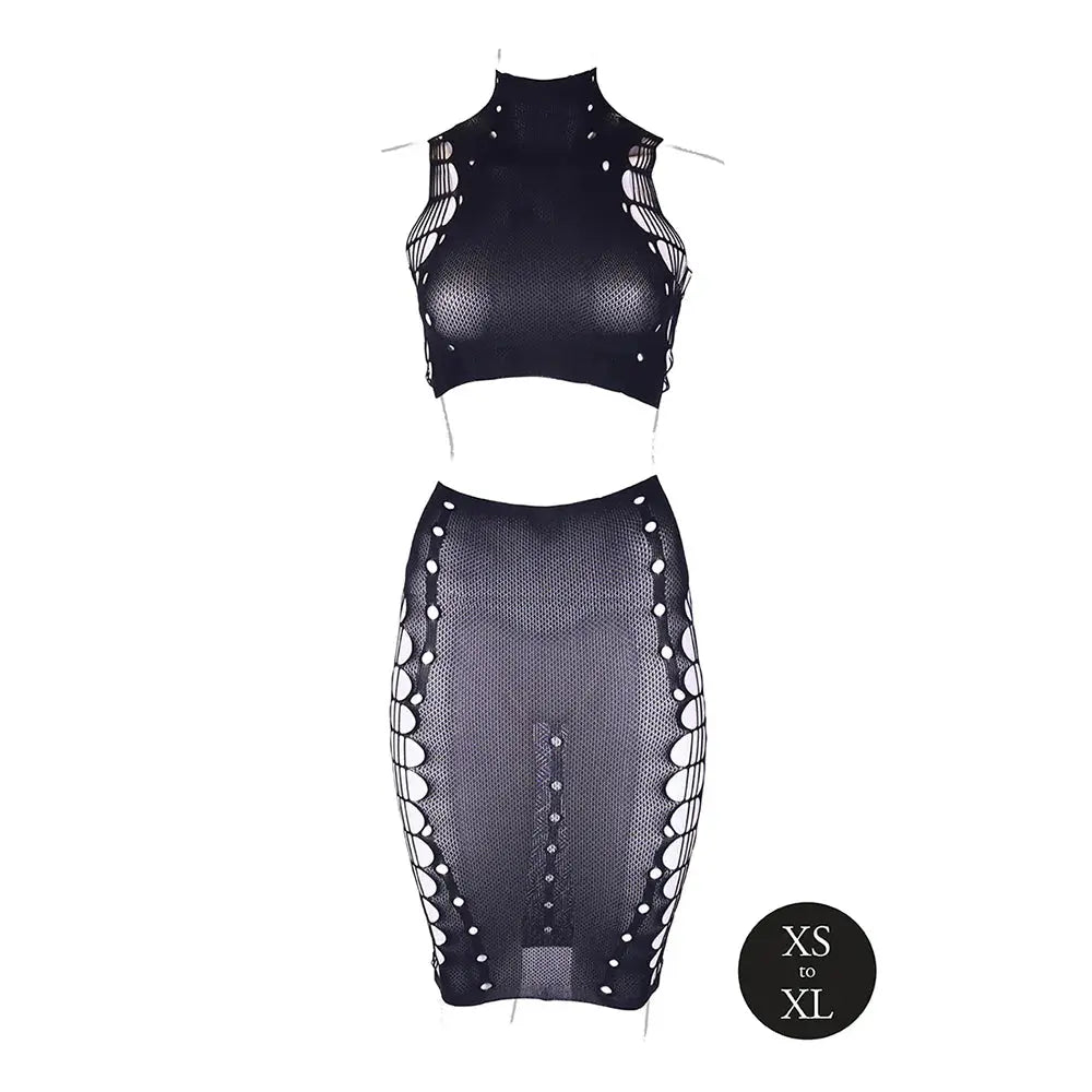Lingerie - Dresses Shade Kala XXXVII 2-Piece with Turtleneck, Crop Top and Skirt Black O/S