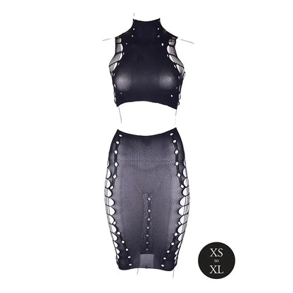 Lingerie - Dresses Shade Kala XXXVII 2-Piece with Turtleneck, Crop Top and Skirt Black O/S