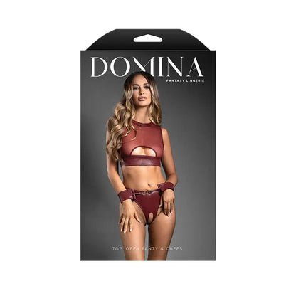 Lingerie - Fetish Wear Faux Leather Cut-Out Top and Crotchless Panty with Handcuffs L/XL