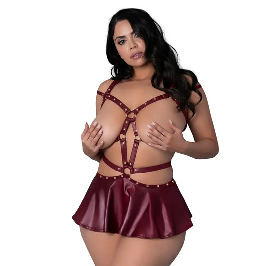 Lingerie - Fetish Wear Lust Fetish Iris Burgundy Wet Look Bondage Outfit Queen Size
