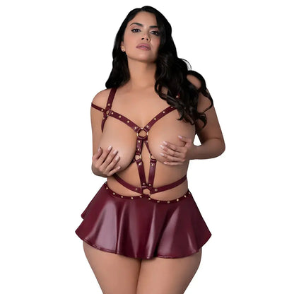 Lingerie - Fetish Wear Lust Fetish Iris Burgundy Wet Look Bondage Outfit Queen Size