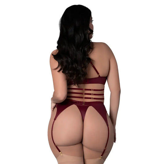 Lingerie - Fetish Wear Plus Wet Look Lingerie Kira Burgundy Queen Size