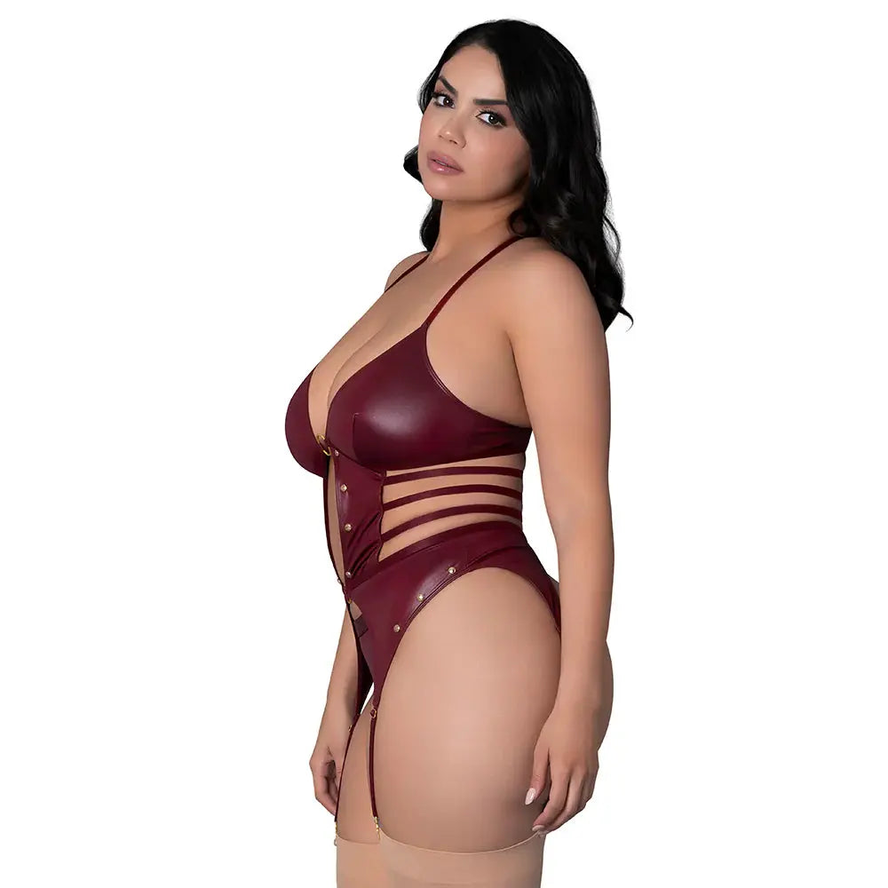 Lingerie - Fetish Wear Plus Wet Look Lingerie Kira Burgundy Queen Size