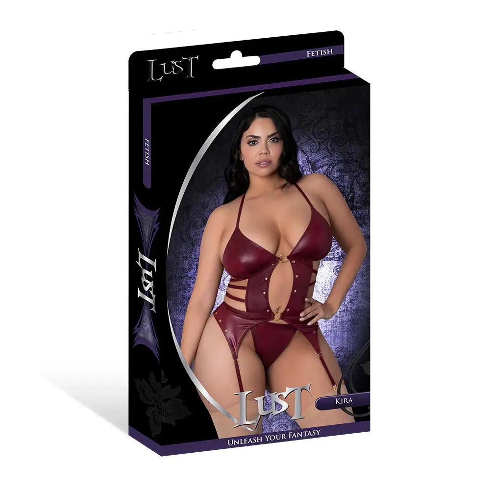 Lingerie - Fetish Wear Plus Wet Look Lingerie Kira Burgundy Queen Size
