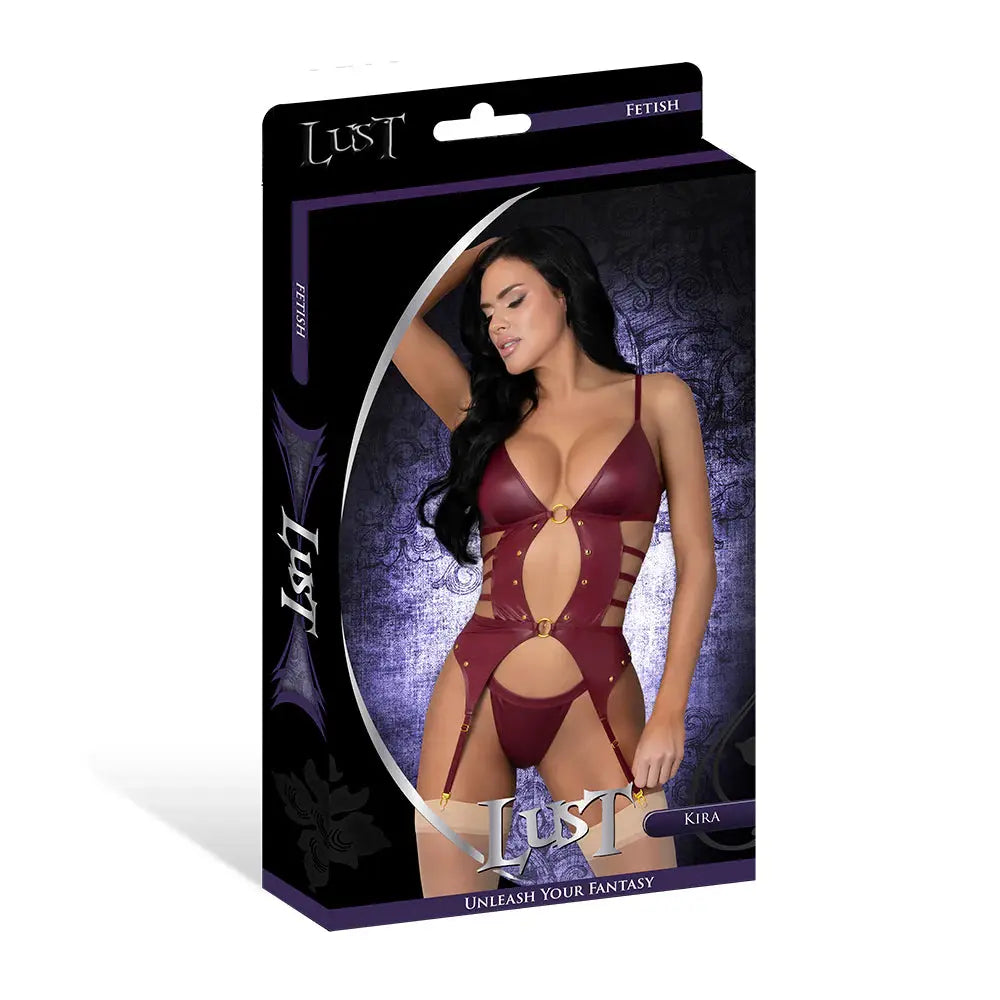Lingerie - Fetish Wear Wet Look Bondage Lingerie Lust Fetish Kira Burgundy L/XL