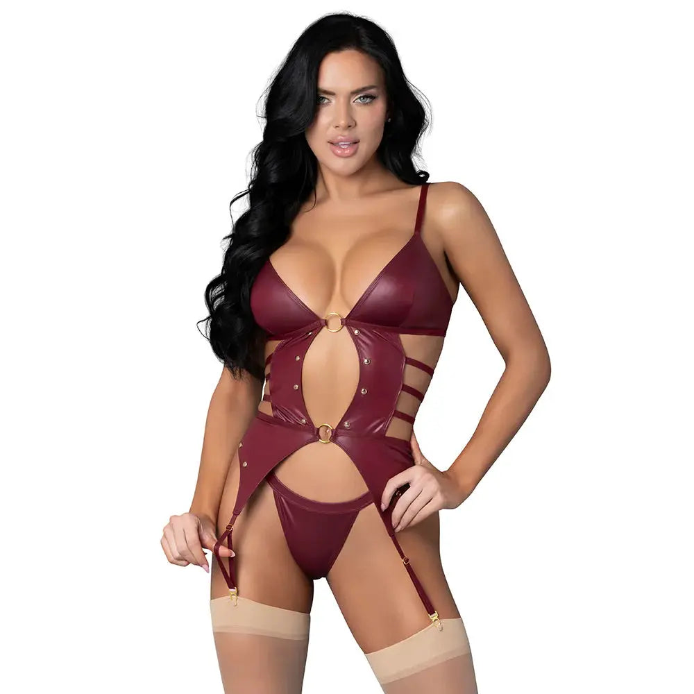 Lingerie - Fetish Wear Wet Look Bondage Lingerie Lust Fetish Kira Burgundy L/XL