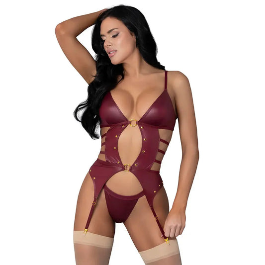 Lingerie - Fetish Wear Wet Look Bondage Lingerie Lust Fetish Kira Burgundy S/M