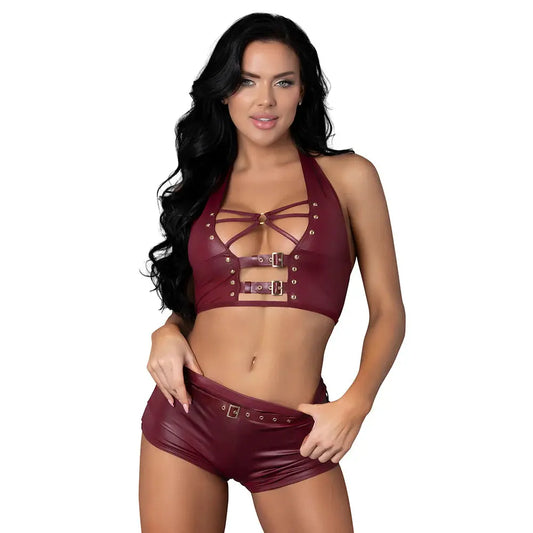 Lingerie - Fetish Wear Wet Look Bondage Outfit Lust Fetish Thalia Burgundy S/M