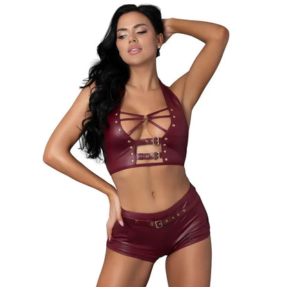 Lingerie - Fetish Wear Wet Look Outfit Lust Fetish Thalia Burgundy L/XL