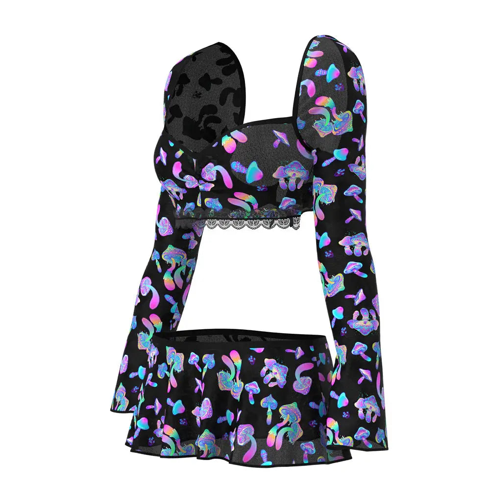 Lingerie - Loungewear for Women Hazy Dayz Crop Top, Skirt and G-String Set Mushroom S/M