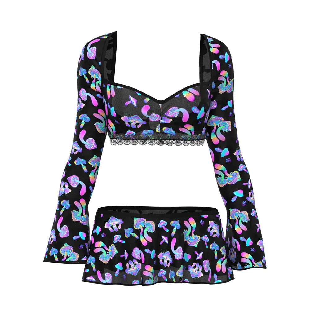 Lingerie - Loungewear for Women Hazy Dayz Crop Top, Skirt and G-String Set Mushroom S/M