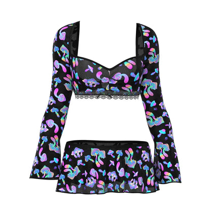Lingerie - Loungewear for Women Hazy Dayz Crop Top, Skirt and G-String Set Mushroom S/M