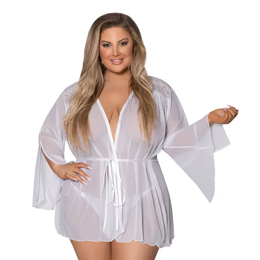 Lingerie - Loungewear for Women Magic Silk Modern Romance Short Robe White Queen Size