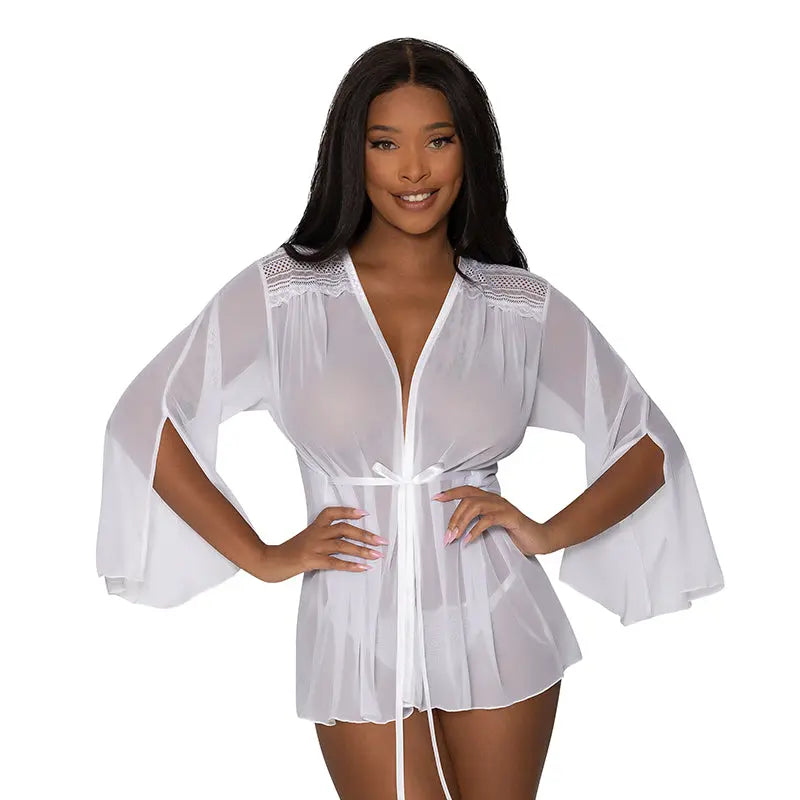 Lingerie - Loungewear for Women Magic Silk Modern Romance Short Robe White S/M