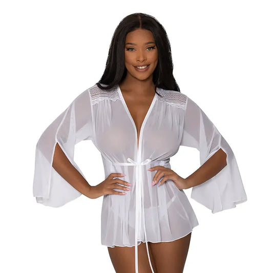 Lingerie - Loungewear for Women Magic Silk Modern Romance Short Robe White S/M