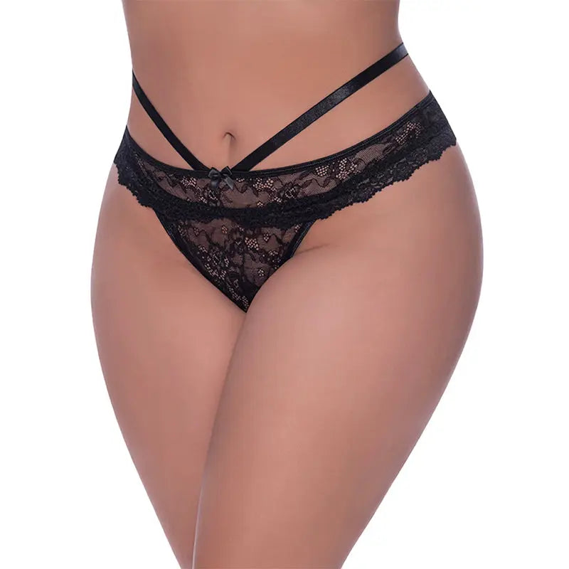 Lingerie - Panties Thongs Boy Shorts Magic Silk Ooh La Lace Peek-a-Boo Cheeky Panty Black Queen Size