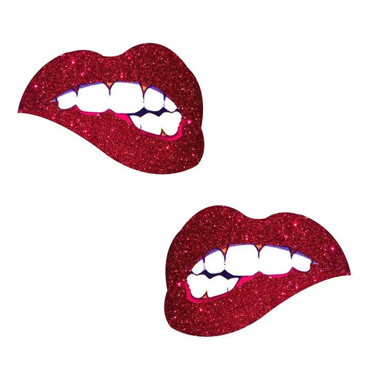 Lingerie - Pasties and Tassels Neva Nude Pasty Bite Me Lips Glitter Red