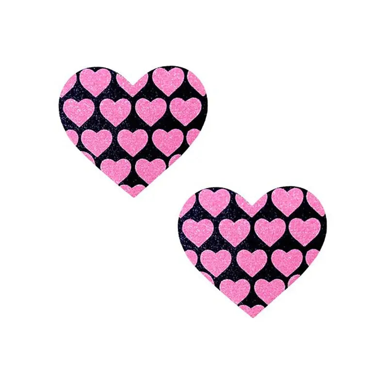 Lingerie - Pasties and Tassels Neva Nude Pink Heart UV Valentines Black Glitter Heart Nipztix Pasties