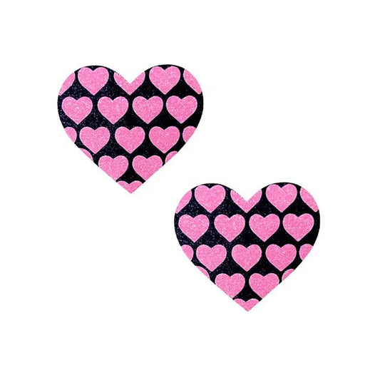 Lingerie - Pasties and Tassels Neva Nude Pink Heart UV Valentines Black Glitter Heart Nipztix Pasties