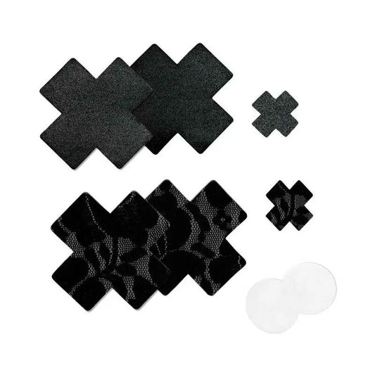 Lingerie - Pasties and Tassels Nippies Basic Black Crosses Pasties Size B