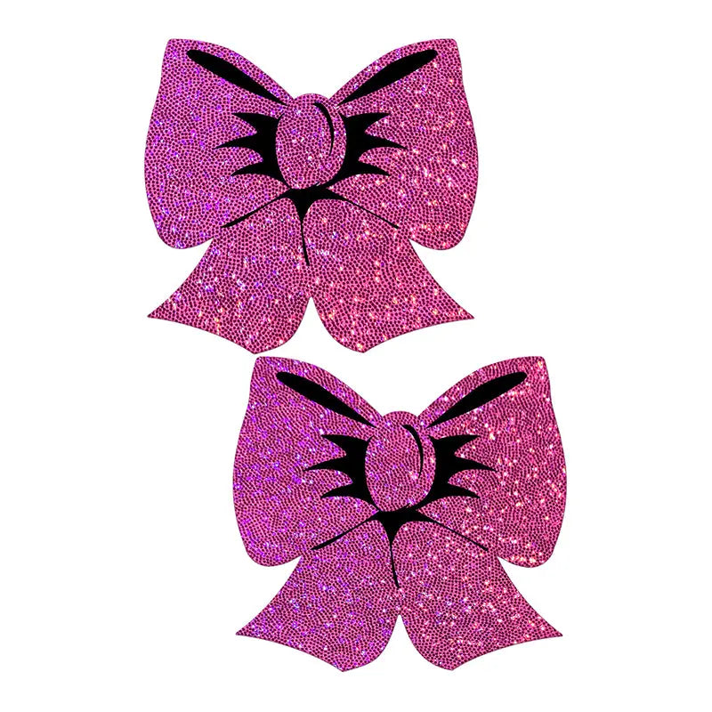 Lingerie - Pasties and Tassels Pastease Bow: Hot Pink Glitter Bows Nipple Pasties