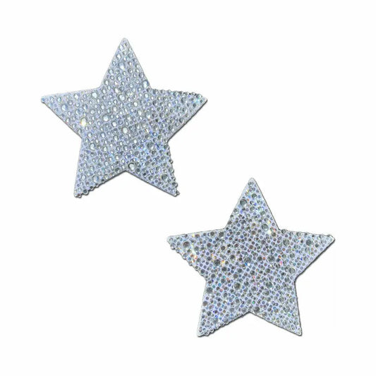 Lingerie - Pasties and Tassels Pastease Crystal Sparkling Star Pasties Silver