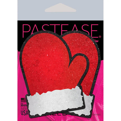 Lingerie - Pasties and Tassels Pastease Glitter Santa Mittens Pasties Red/White