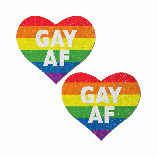 Lingerie - Pasties and Tassels Pastease Glitter 'Gay AF' Heart Pasties Rainbow