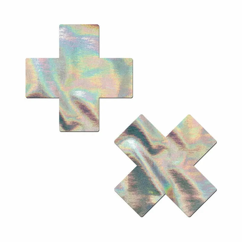Lingerie - Pasties and Tassels Pastease Holographic Crosses Pasties Silver
