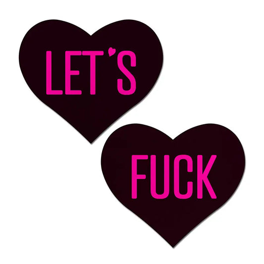 Lingerie - Pasties and Tassels Pastease Love: Let's Fuck Black Heart on Neon Pink Base Nipple Pasties