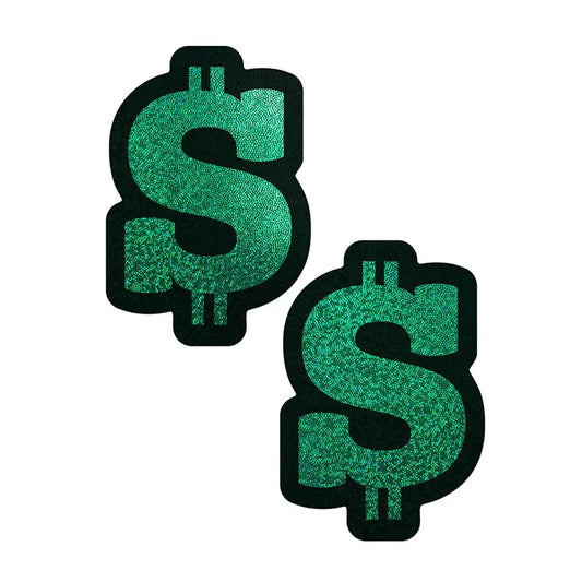 Lingerie - Pasties and Tassels Pastease Money: Green Glitter Dollar Sign Nipple Pasties