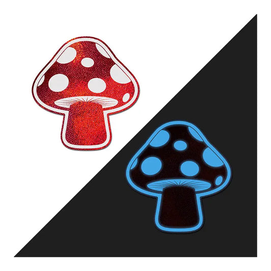 Lingerie - Pasties and Tassels Pastease Mushroom: Shiny Red & White Glow-in-the-Dark Shroom Nipple Pasties