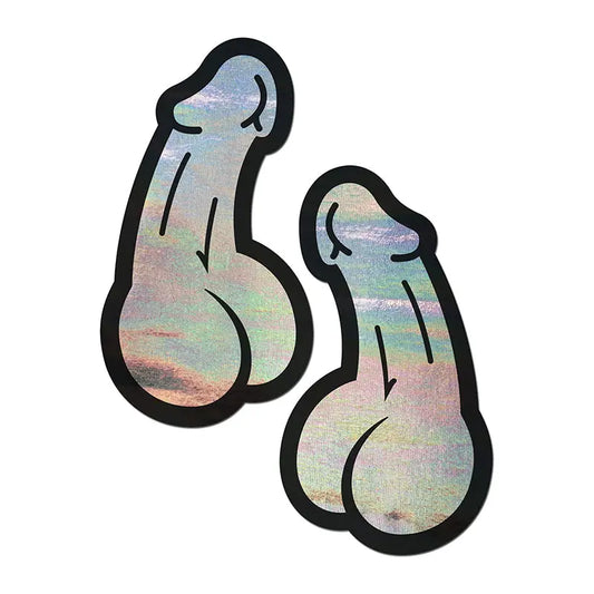 Lingerie - Pasties and Tassels Pastease Penis: Holographic Silver Dick Nipple Pasties