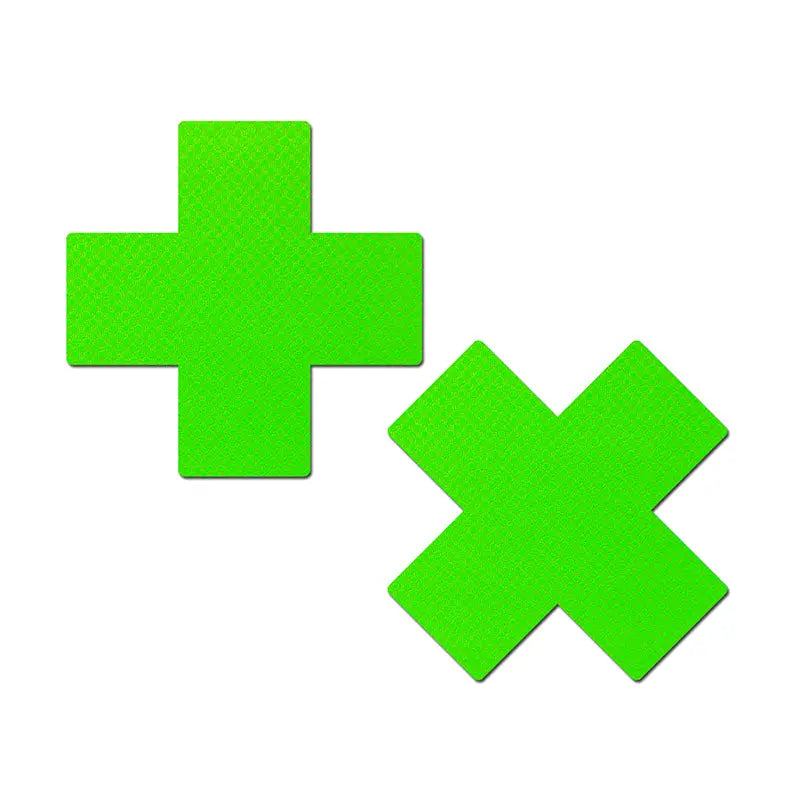 Lingerie - Pasties and Tassels Pastease Plus X: Neon Green Day-Glow Lycra Cross Nipple Pasties