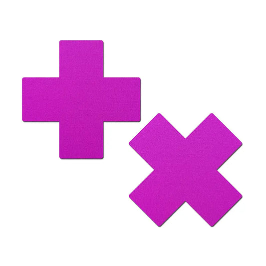 Lingerie - Pasties and Tassels Pastease Plus X: Neon Purple Cross Nipple Pasties