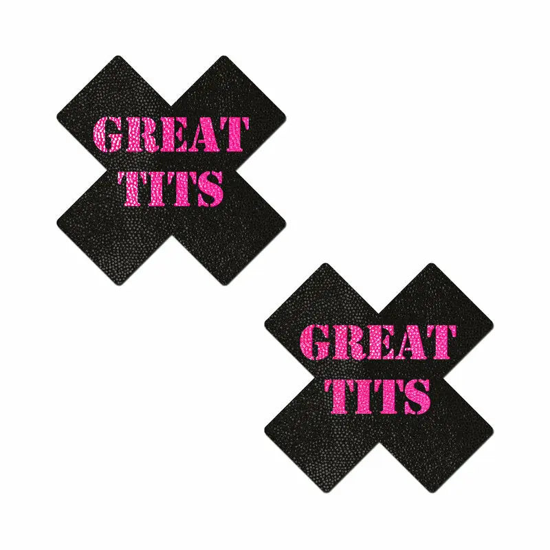 Lingerie - Pasties and Tassels Pastease 'Great Tits' Crosses Pasties Black/Pink
