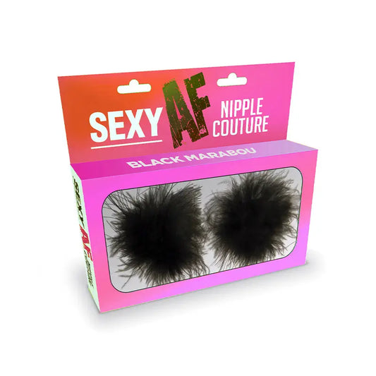 Lingerie - Pasties and Tassels Sexy AF Nipple Couture Black Marabou Pasties