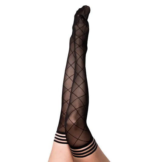 Lingerie - Stockings & Leggings Kixies Anna Large Diamond Thigh-High Black Size A