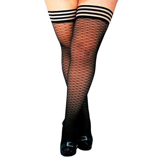 Lingerie - Stockings & Leggings Kixies Dana Lynn Ribbed Thigh-High Black Size D
