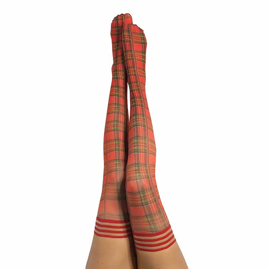 Lingerie - Stockings & Leggings Kixies Grace Plaid Thigh-High Red Size B