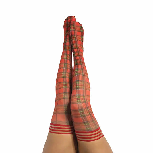 Lingerie - Stockings & Leggings Kixies Grace Plaid Thigh-High Red Size C