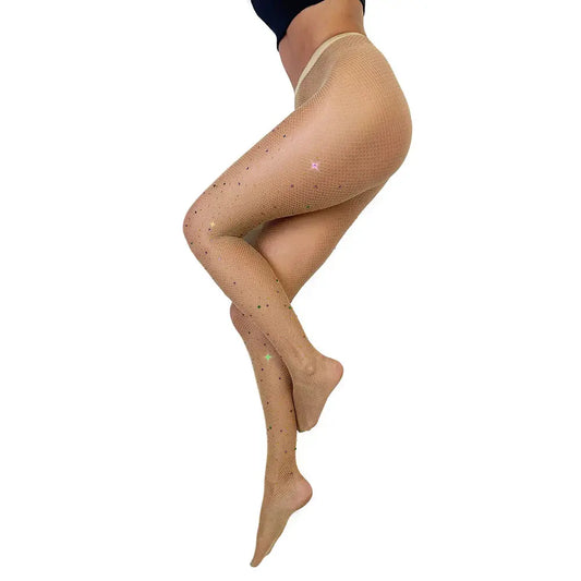 Lingerie - Stockings & Leggings Kixies Tan Fishnet Mardi Gras Tights Size C